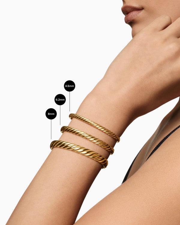 Sculpted Cable Bangle Bracelet in 18K Yellow Gold, 8mm