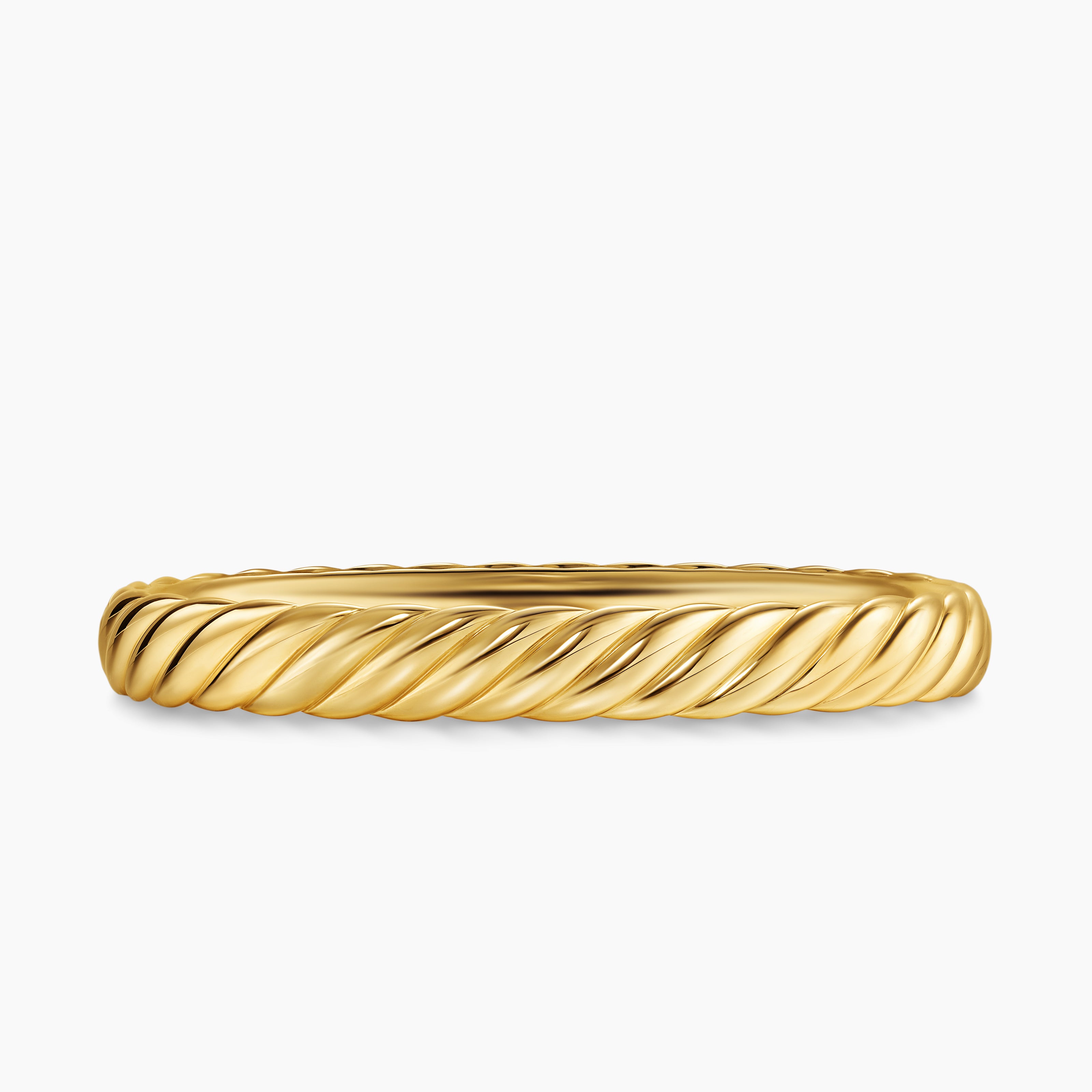 Womens Sculpted Cable Bangle Bracelet in 18K Yellow Gold, 8mm