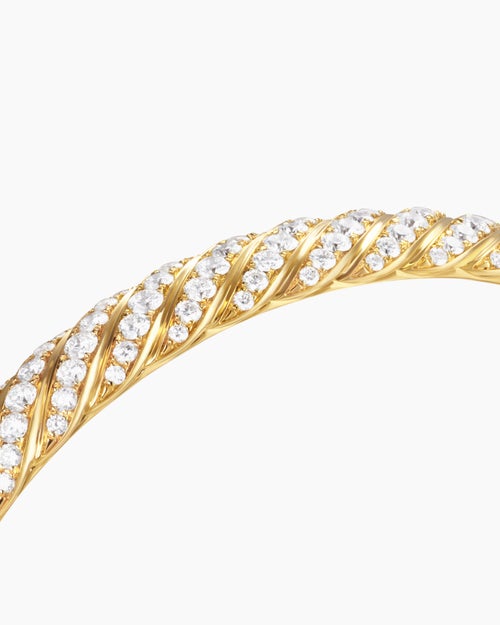 Womens Sculpted Cable Bangle Bracelet in 18K Yellow Gold with Diamonds, 8mm
