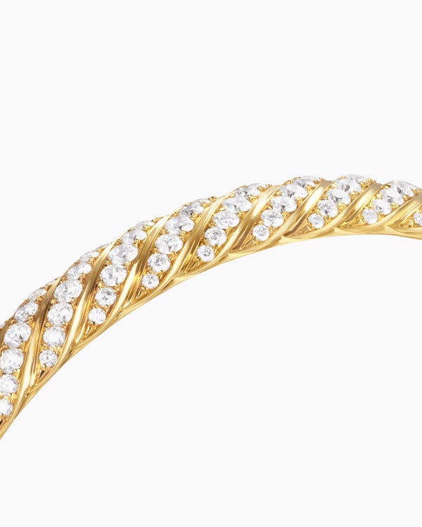 Sculpted Cable Bangle Bracelet in 18K Yellow Gold with Diamonds, 8mm