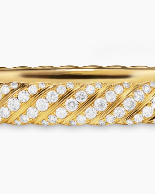 Womens Sculpted Cable Bangle Bracelet in 18K Yellow Gold with Diamonds, 8mm