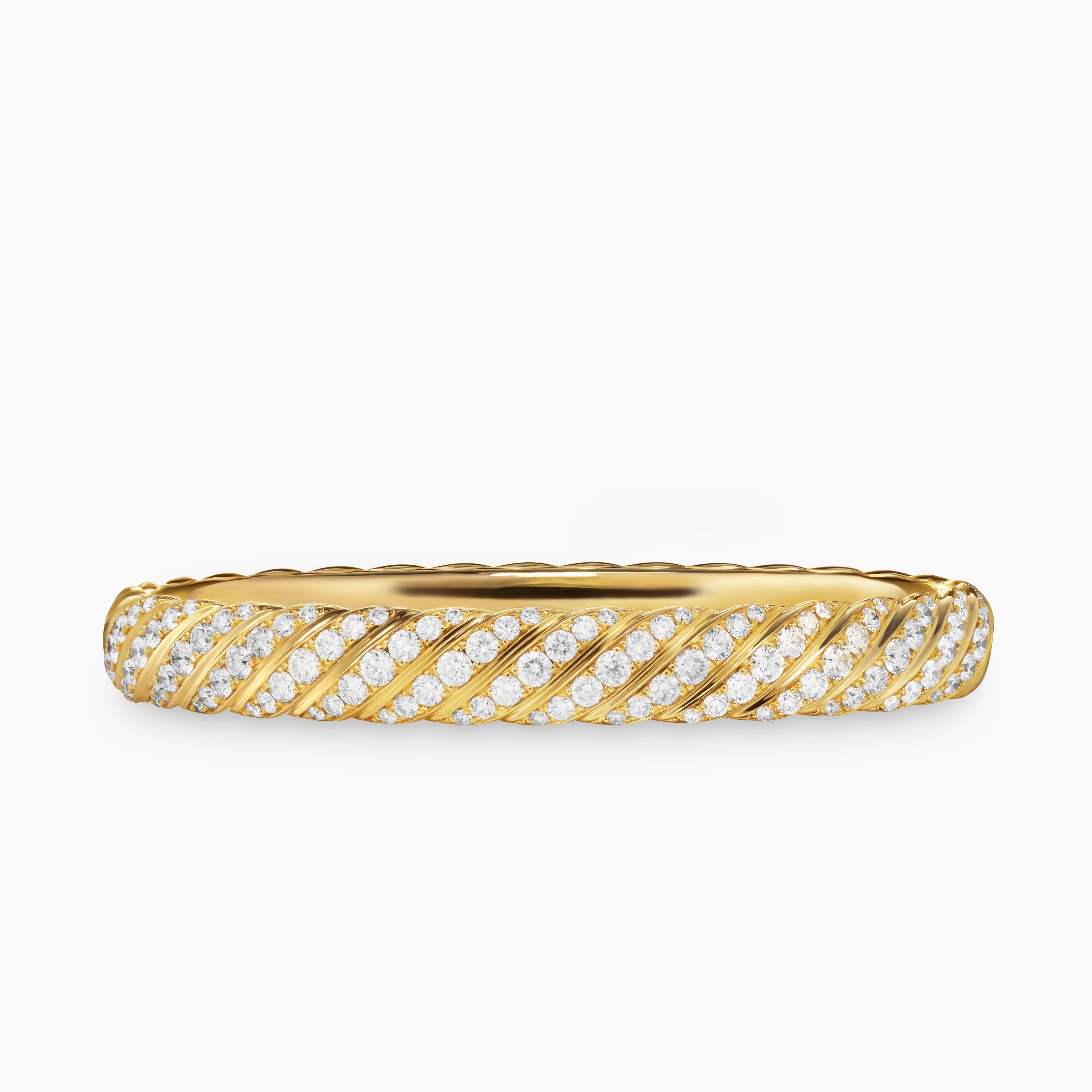 Womens Sculpted Cable Bangle Bracelet in 18K Yellow Gold with Diamonds, 8mm