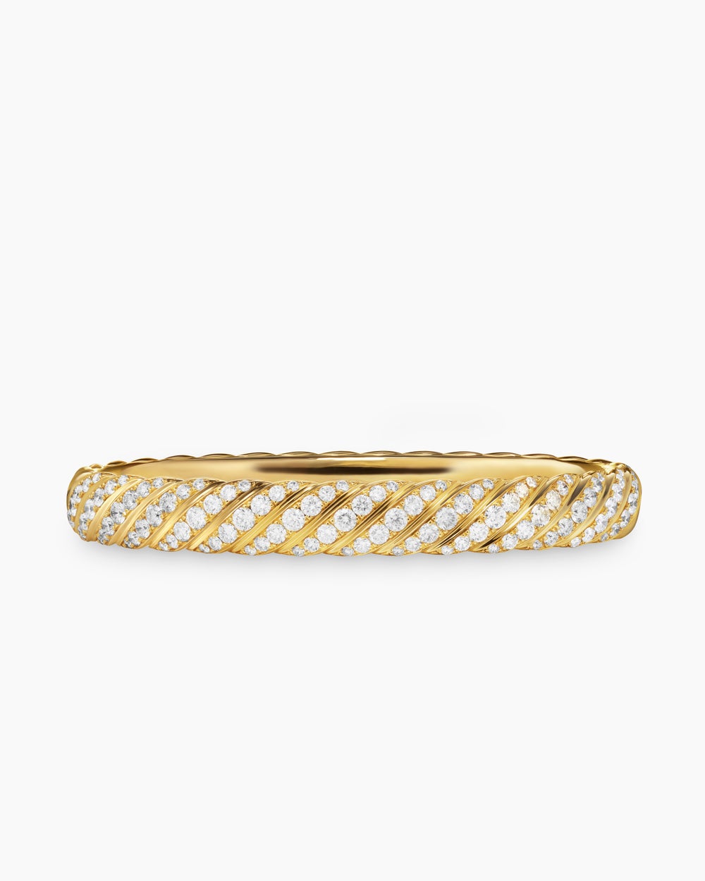 Womens Sculpted Cable Bangle Bracelet in 18K Yellow Gold with Diamonds, 8mm