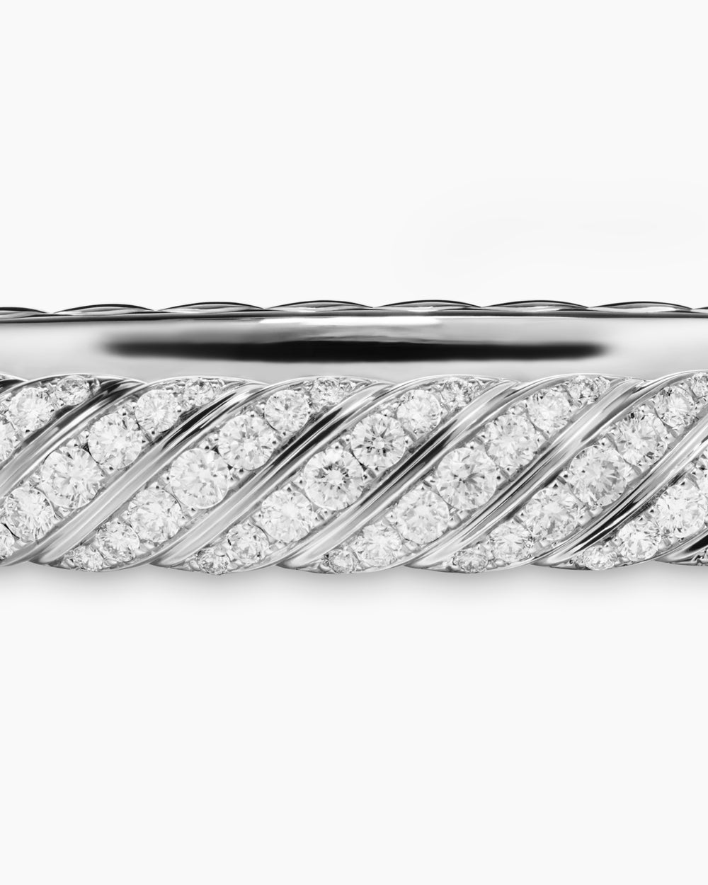 Womens Sculpted Cable Bangle Bracelet in 18K White Gold with Diamonds, 8mm