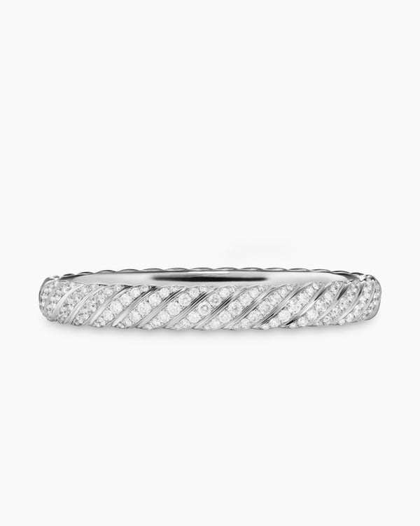 Sculpted Cable Bangle Bracelet in 18K White Gold with Diamonds, 8mm