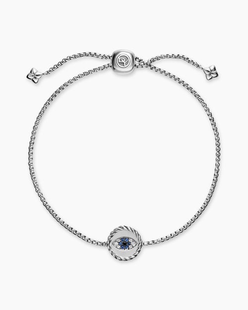 Womens Cable Collectibles® Evil Eye Bracelet in Sterling Silver with Pavé Blue Sapphires and Diamonds, 11mm