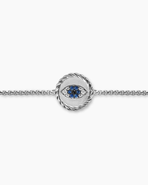 Womens Cable Collectibles® Evil Eye Bracelet in Sterling Silver with Pavé Blue Sapphires and Diamonds, 11mm