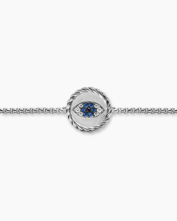 Cable Collectibles® Evil Eye Bracelet in Sterling Silver with Pavé Blue Sapphires and Diamonds, 11mm