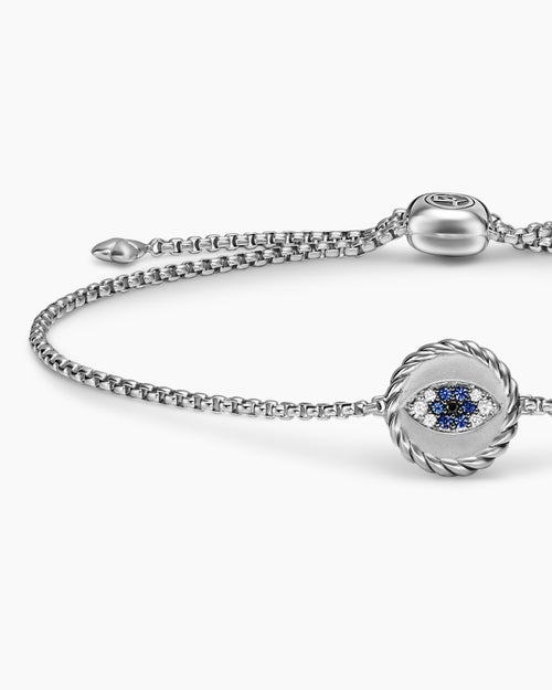 Womens Cable Collectibles® Evil Eye Bracelet in Sterling Silver with Pavé Blue Sapphires and Diamonds, 11mm