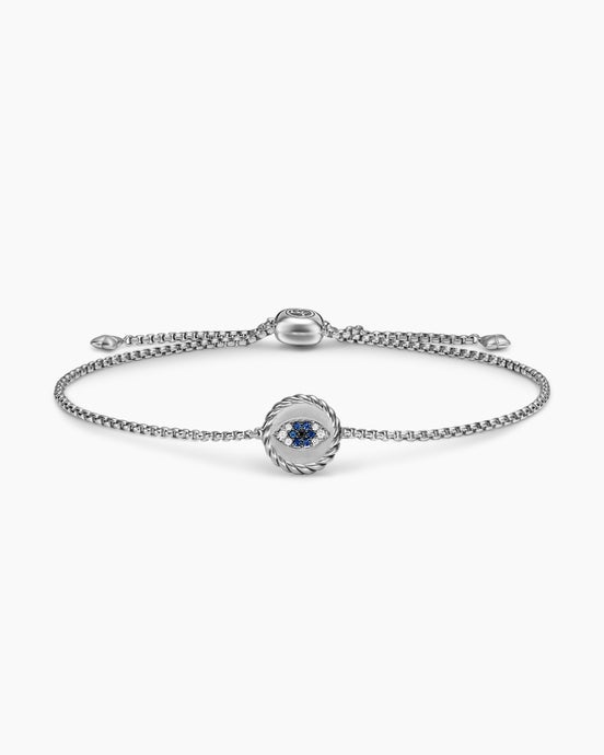 Cable Collectibles® Evil Eye Bracelet in Sterling Silver with Pavé Blue Sapphires and Diamonds, 11mm