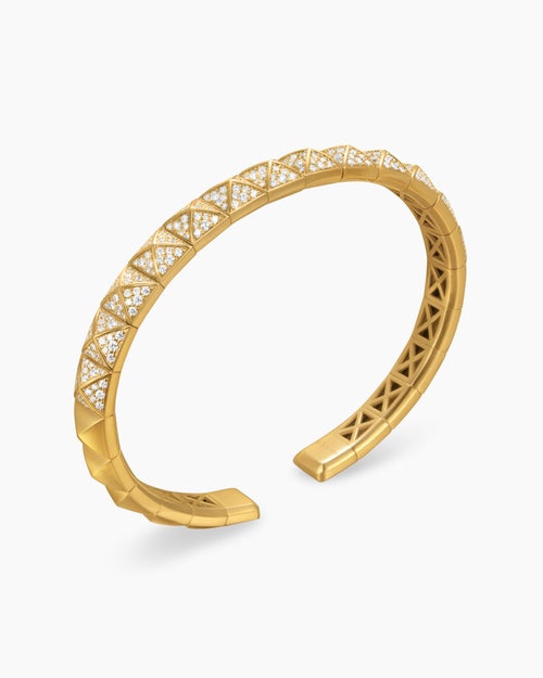 Womens Pyramid Bangle Bracelet in 18K Yellow Gold with Diamonds, 6.5mm