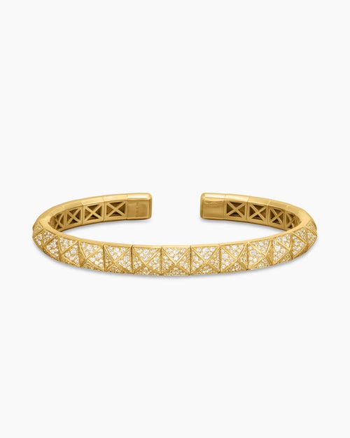 Womens Pyramid Bangle Bracelet in 18K Yellow Gold with Diamonds, 6.5mm