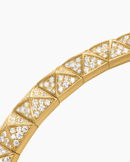 Womens Pyramid Bangle Bracelet in 18K Yellow Gold with Diamonds, 6.5mm