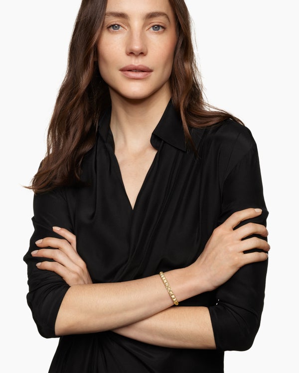 Pyramid Bangle Bracelet in 18K Yellow Gold with Diamonds, 6.5mm