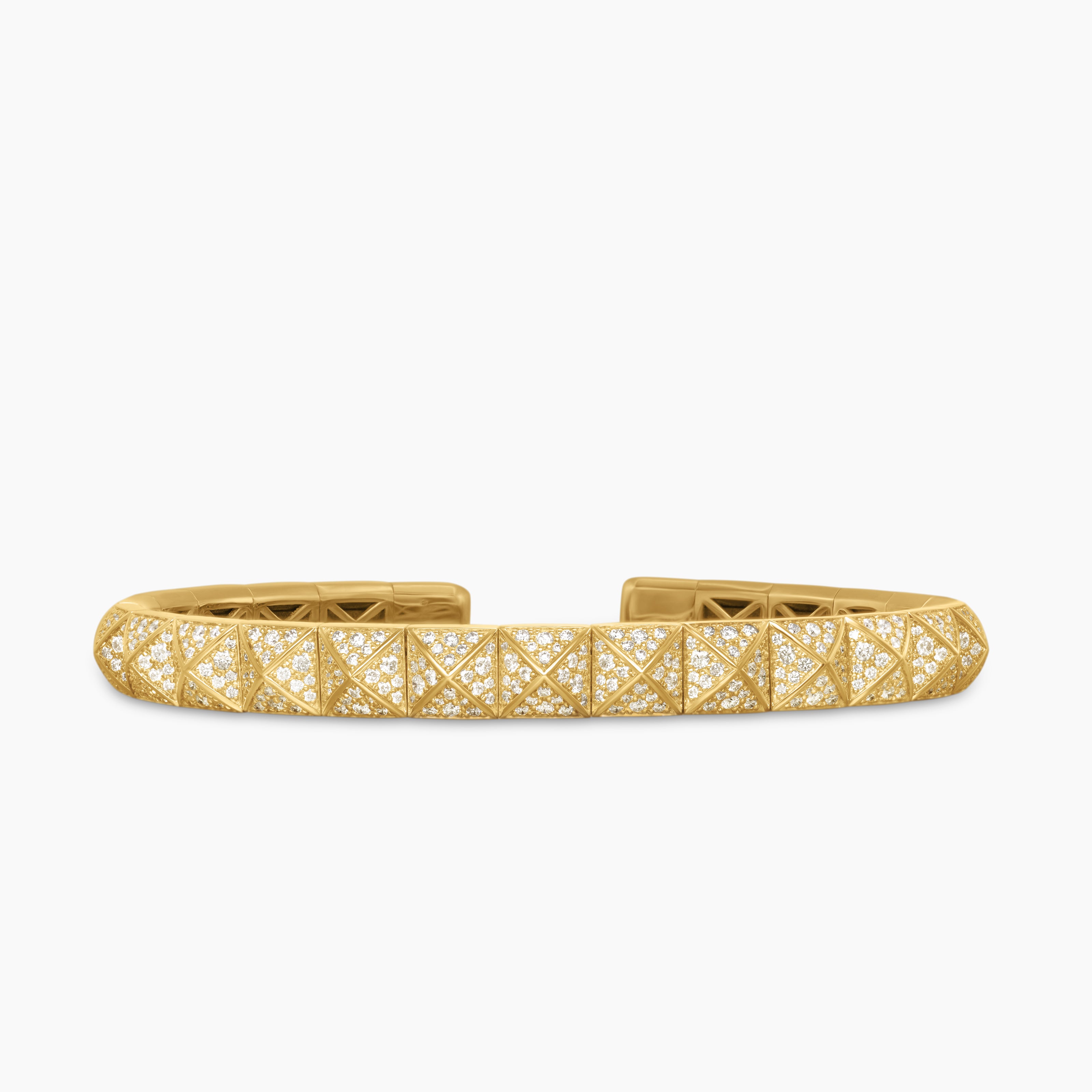 Womens Pyramid Bangle Bracelet in 18K Yellow Gold with Diamonds, 6.5mm