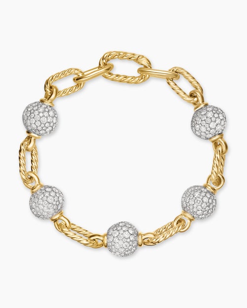 Womens DY Madison Pavé Bead Chain Bracelet in 18K Yellow Gold, 8.5mm