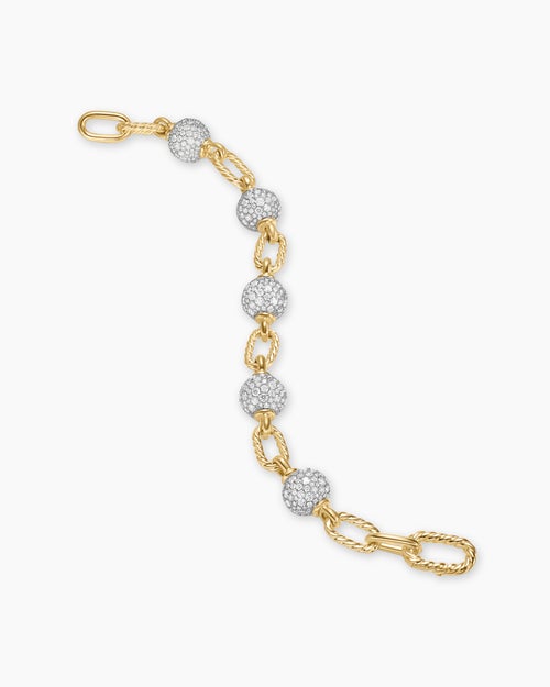 Womens DY Madison Pavé Bead Chain Bracelet in 18K Yellow Gold, 8.5mm