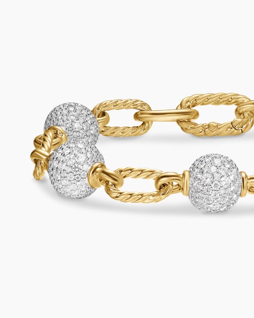 Womens DY Madison Pavé Bead Chain Bracelet in 18K Yellow Gold, 8.5mm