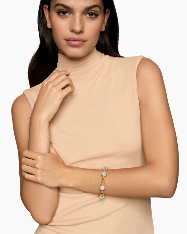 DY Madison Pavé Bead Chain Bracelet in 18K Yellow Gold, 8.5mm