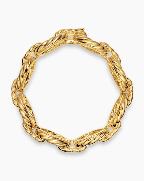 Womens Sculpted Cable Oval Link Bracelet in 18K Yellow Gold, 18mm