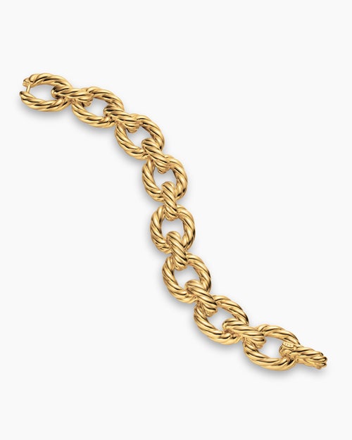Womens Sculpted Cable Oval Link Bracelet in 18K Yellow Gold, 18mm