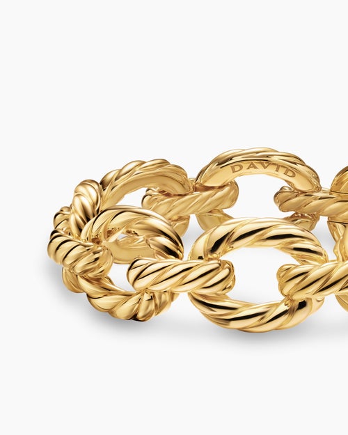 Womens Sculpted Cable Oval Link Bracelet in 18K Yellow Gold, 18mm
