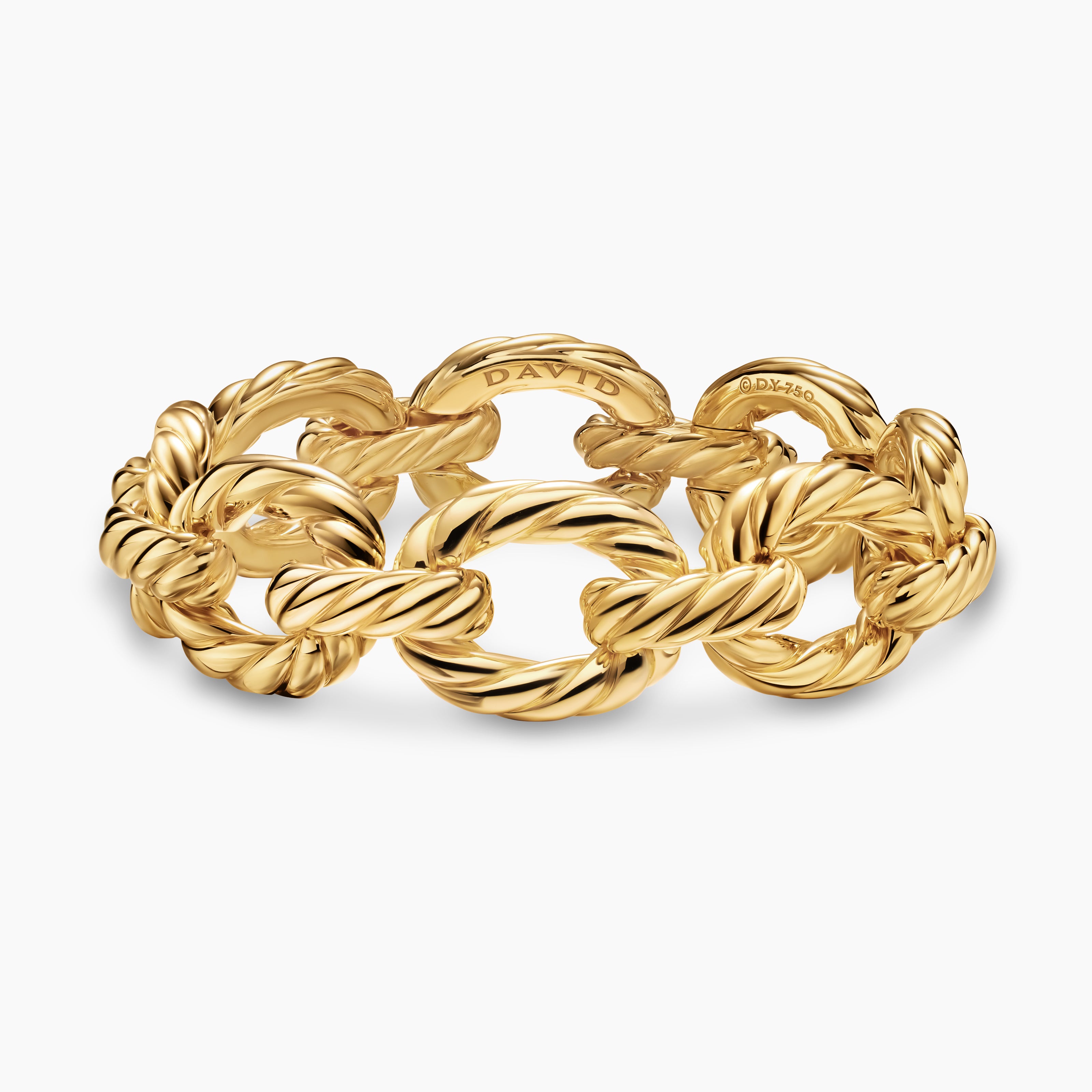Womens Sculpted Cable Oval Link Bracelet in 18K Yellow Gold, 18mm