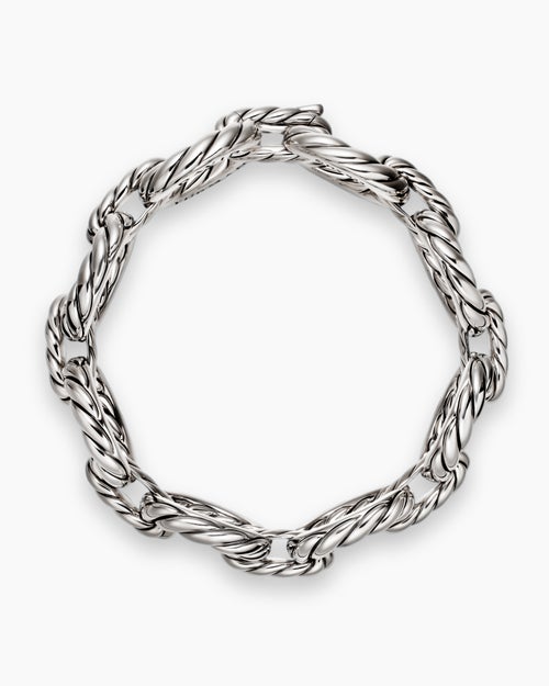 Womens Sculpted Cable Oval Link Bracelet in Sterling Silver, 18mm