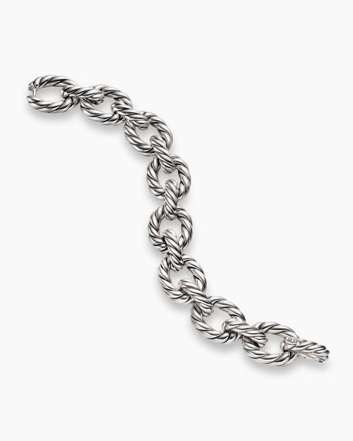 Womens Sculpted Cable Oval Link Bracelet in Sterling Silver, 18mm