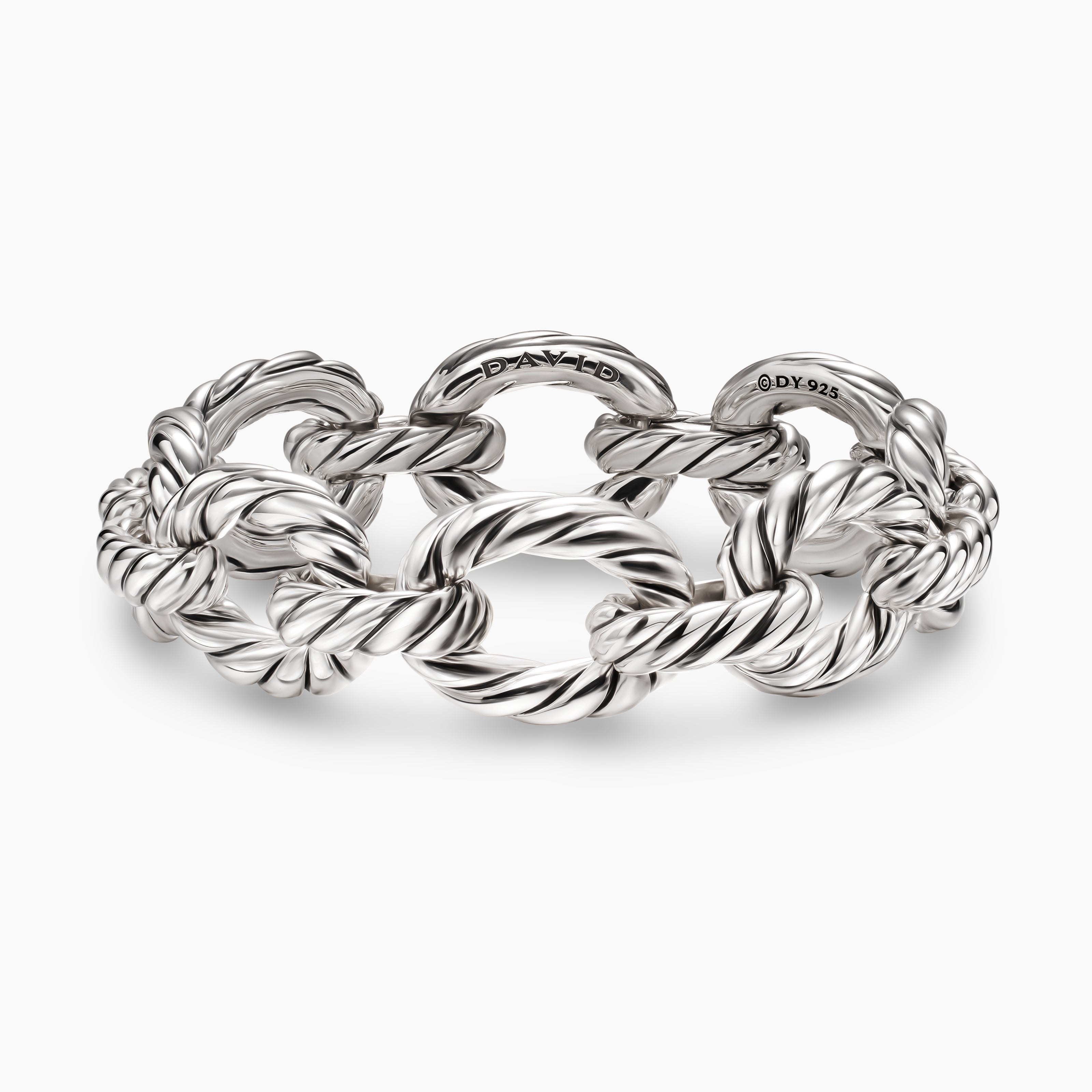 Womens Sculpted Cable Oval Link Bracelet in Sterling Silver, 18mm