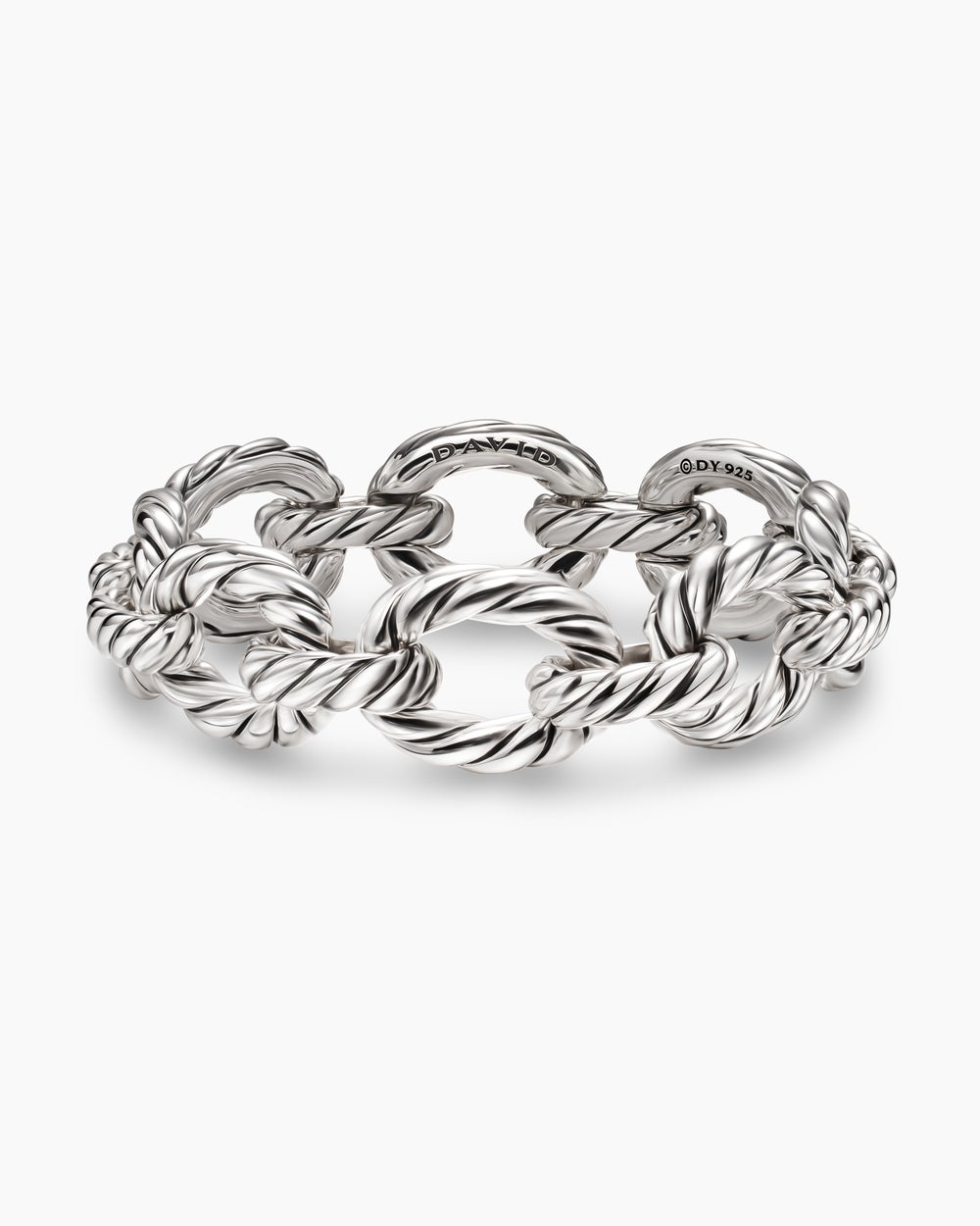 Womens Sculpted Cable Oval Link Bracelet in Sterling Silver, 18mm