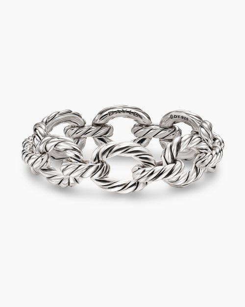 Womens Sculpted Cable Oval Link Bracelet in Sterling Silver, 18mm