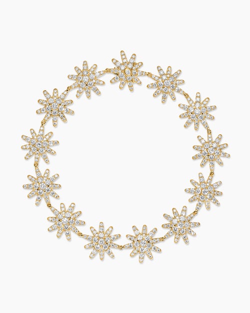Womens Starburst Pavé Tennis Bracelet in 18K Yellow Gold with Diamonds, 12.3mm