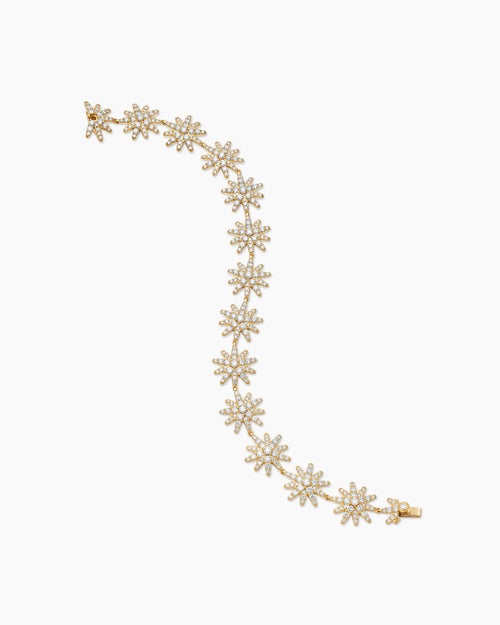 Womens Starburst Pavé Tennis Bracelet in 18K Yellow Gold with Diamonds, 12.3mm