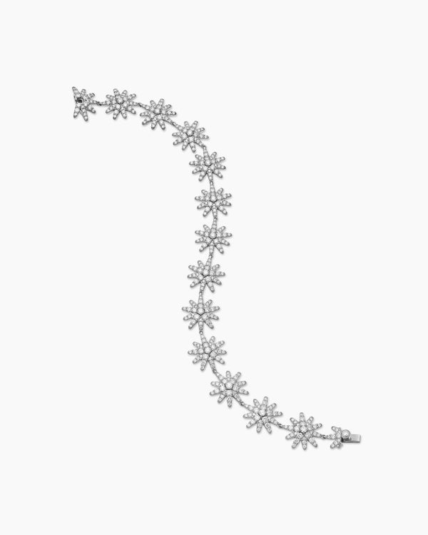 Starburst Pavé Tennis Bracelet in 18K White Gold with Diamonds, 12.3mm