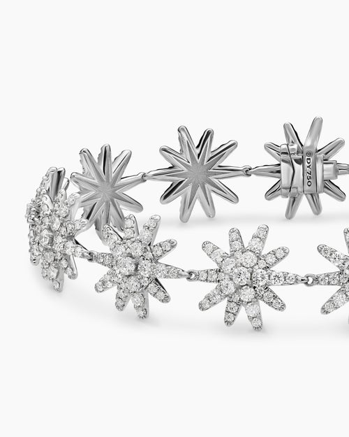 Womens Starburst Pavé Tennis Bracelet in 18K White Gold with Diamonds, 12.3mm