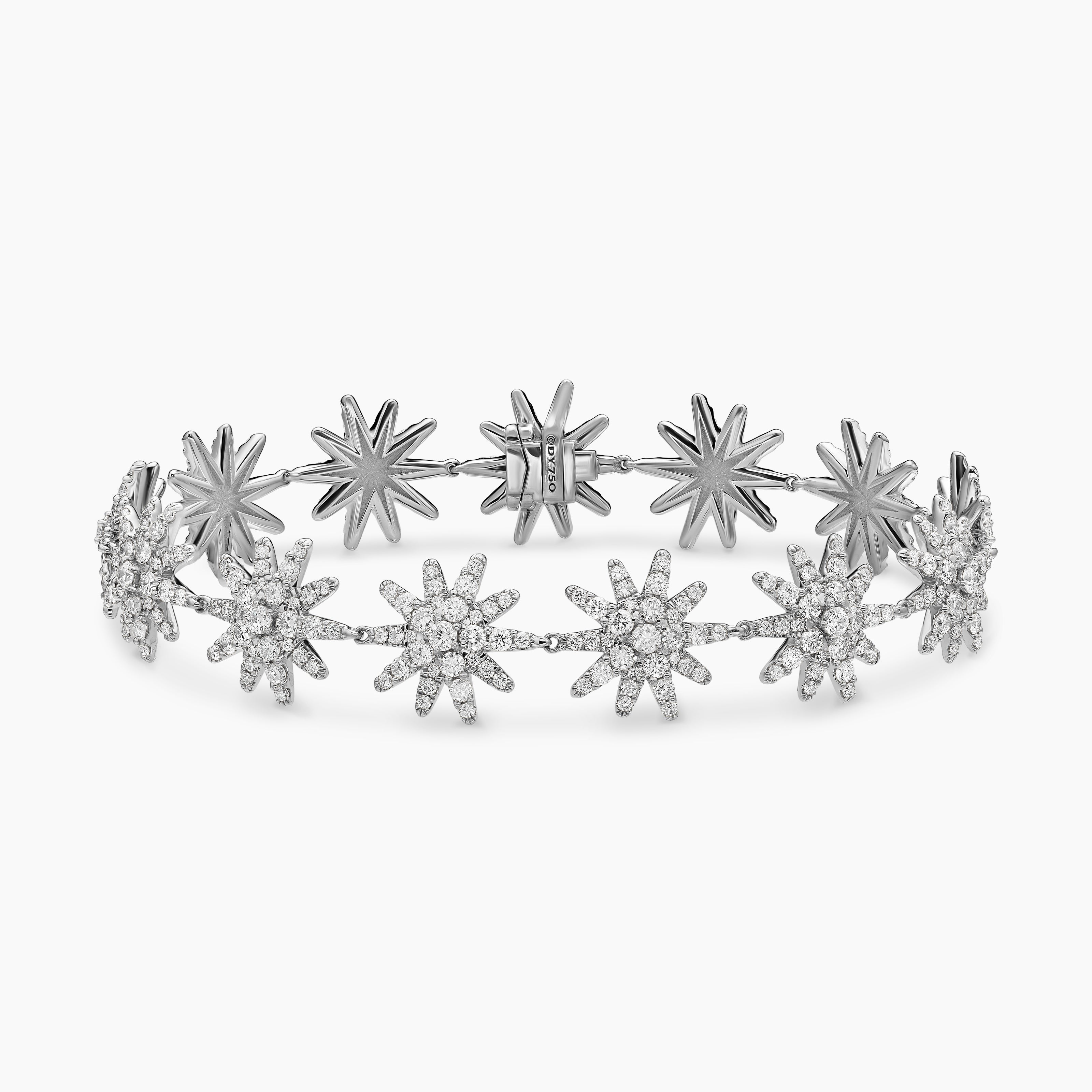 Womens Starburst Pav&eacute; Tennis Bracelet in 18K White Gold with Diamonds, 12.3mm