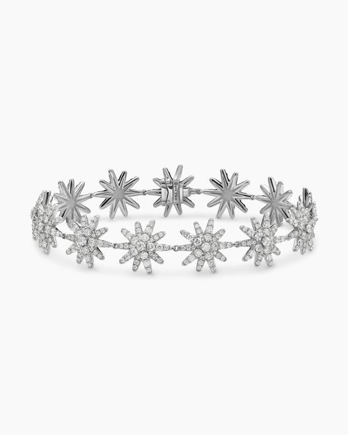 Womens Starburst Pavé Tennis Bracelet in 18K White Gold with Diamonds, 12.3mm