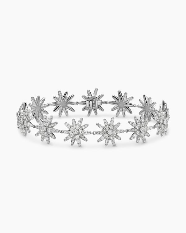 Starburst Pavé Tennis Bracelet in 18K White Gold with Diamonds, 12.3mm