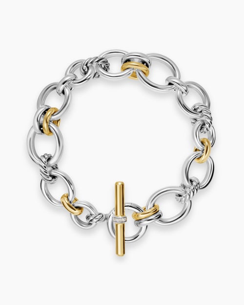 Womens DY Mercer Chain Bracelet in Sterling Silver with 18K Yellow Gold and Diamonds, 8mm