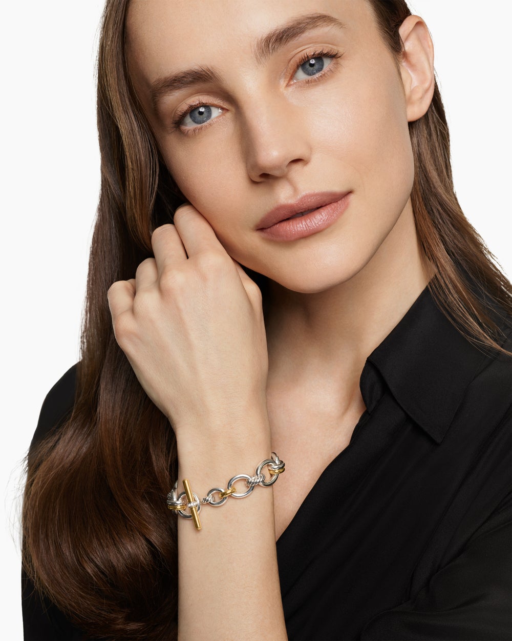 Bracelet chaîne en argent sterling DY Mercer avec or jaune 18 carats et diamants, 8 mm femmes