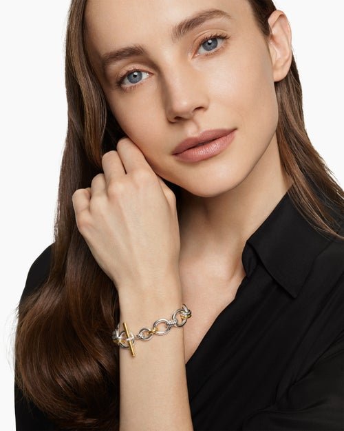 Womens DY Mercer® Chain Bracelet in Sterling Silver with 18ct Yellow Gold and Diamonds, 8mm