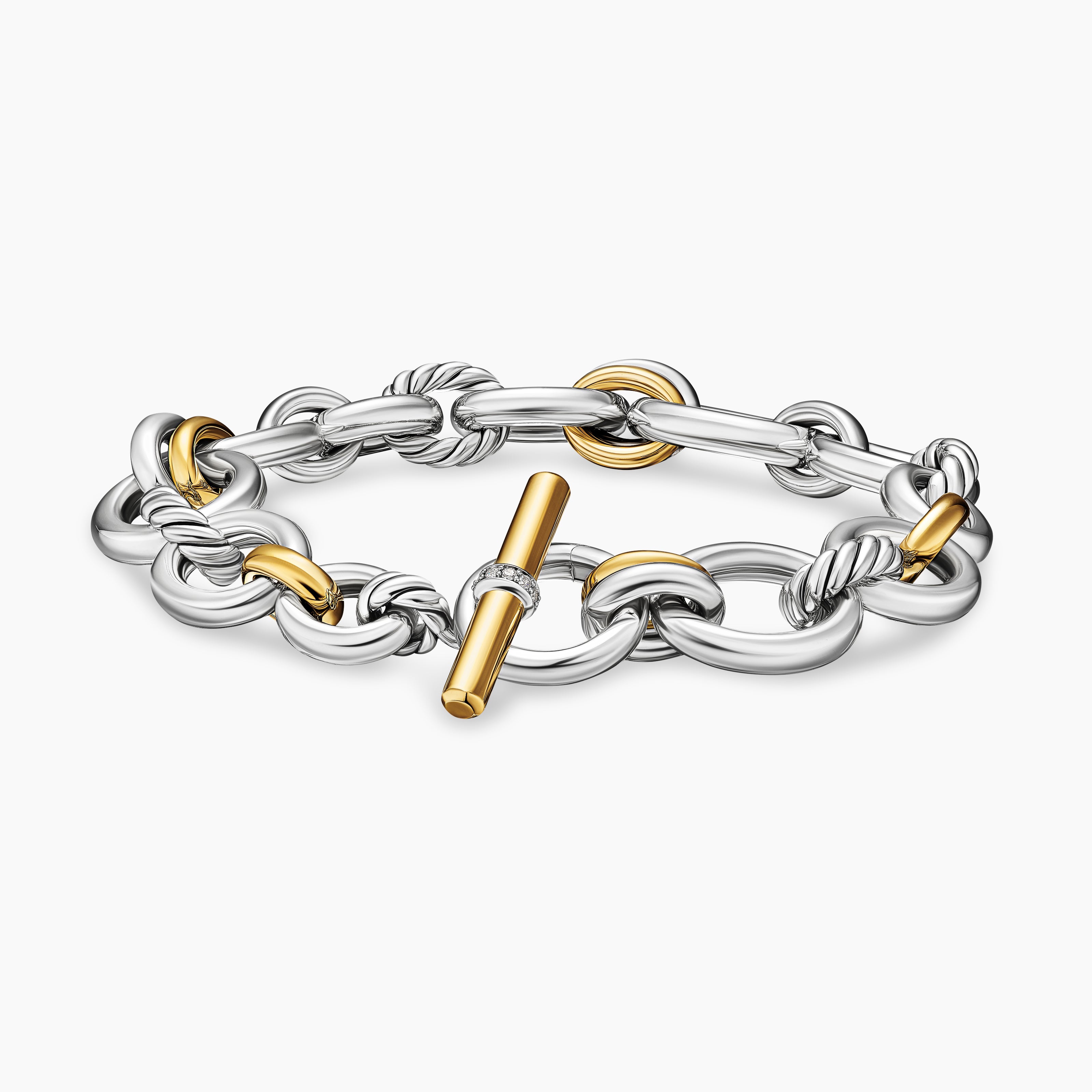 Womens DY Mercer Chain Bracelet in Sterling Silver with 18K Yellow Gold and Diamonds, 8mm