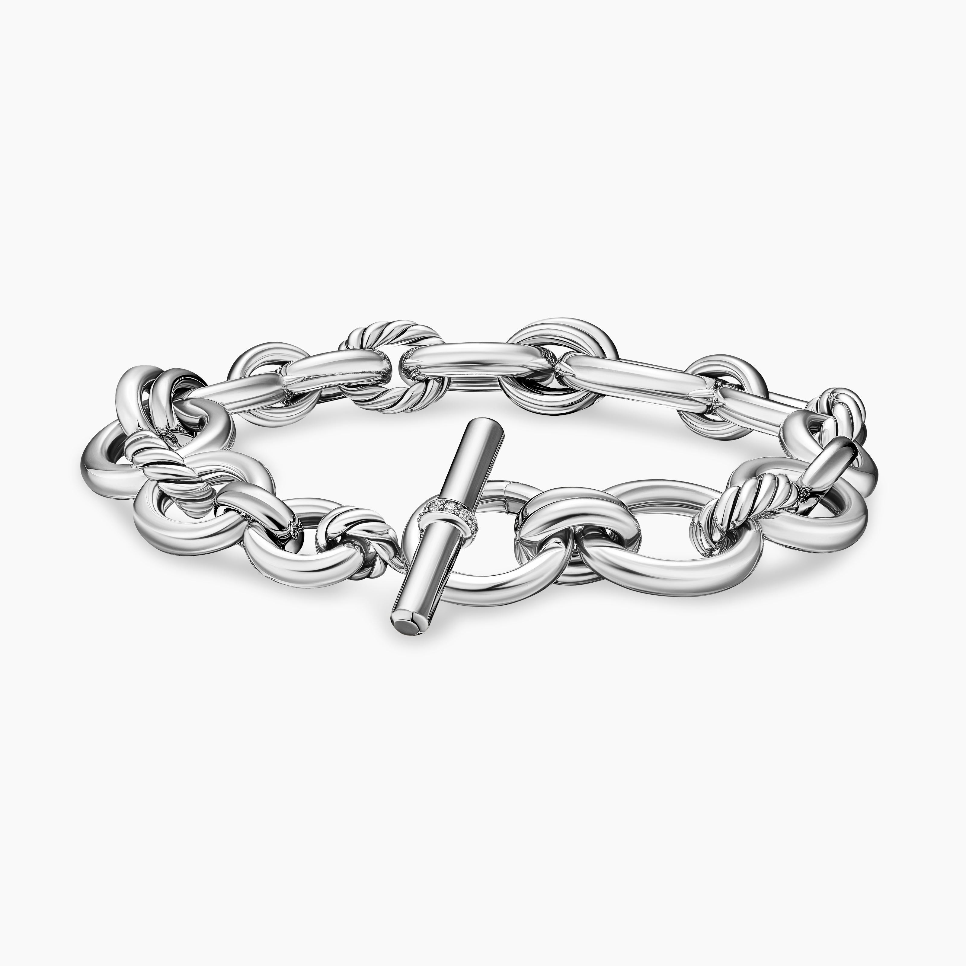 Womens DY Mercer Chain Bracelet in Sterling Silver with Diamonds, 8mm