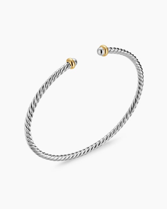 Micro Cable Flex® Bracelet in Sterling Silver with 14K Yellow Gold, 2.6mm