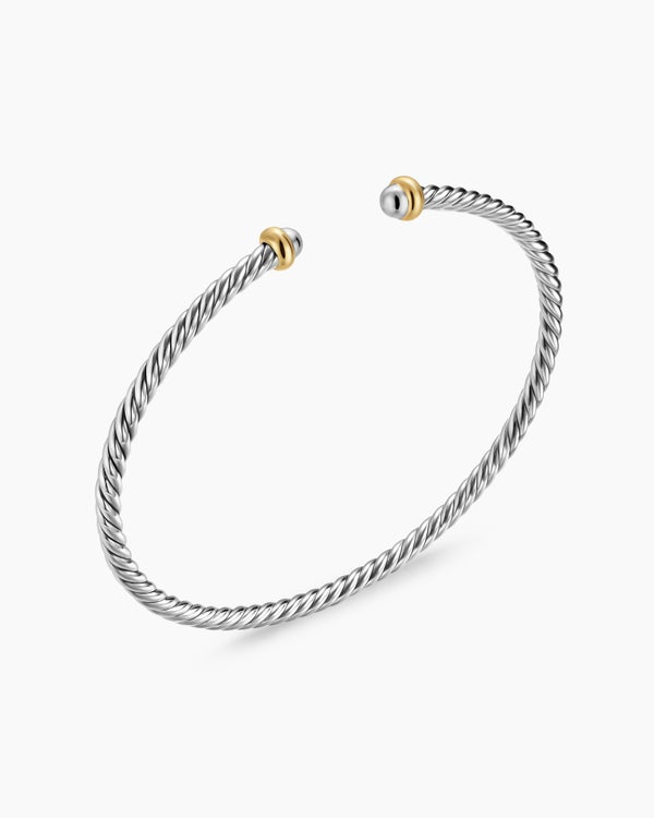 Micro Cable Flex® Bracelet in Sterling Silver with 14K Yellow Gold, 2.6mm