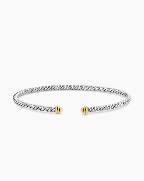 Womens Micro Cable Flex® Bracelet in Sterling Silver with 14ct Yellow Gold, 2.6mm