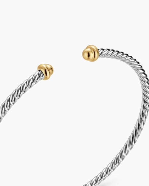 Womens Micro Cable Flex® Bracelet in Sterling Silver with 14K Yellow Gold, 2.6mm