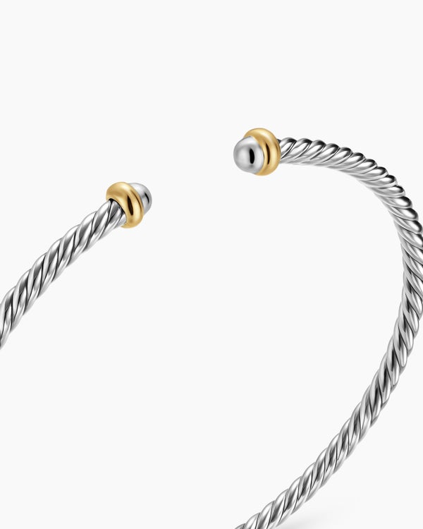 Micro Cable Flex® Bracelet in Sterling Silver with 14K Yellow Gold, 2.6mm