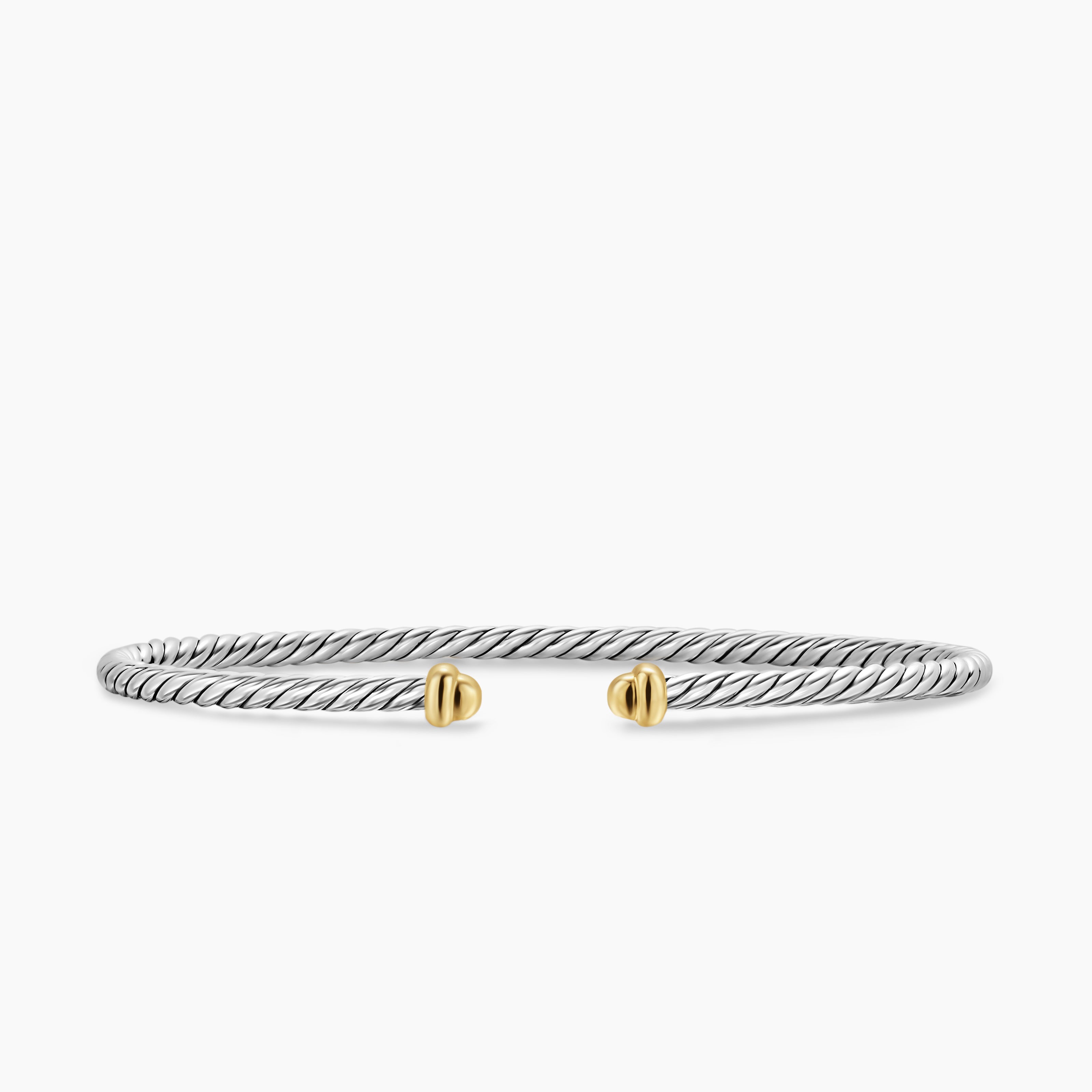 Womens Micro Cable Flex Bracelet in Sterling Silver with 14K Yellow Gold, 2.6mm